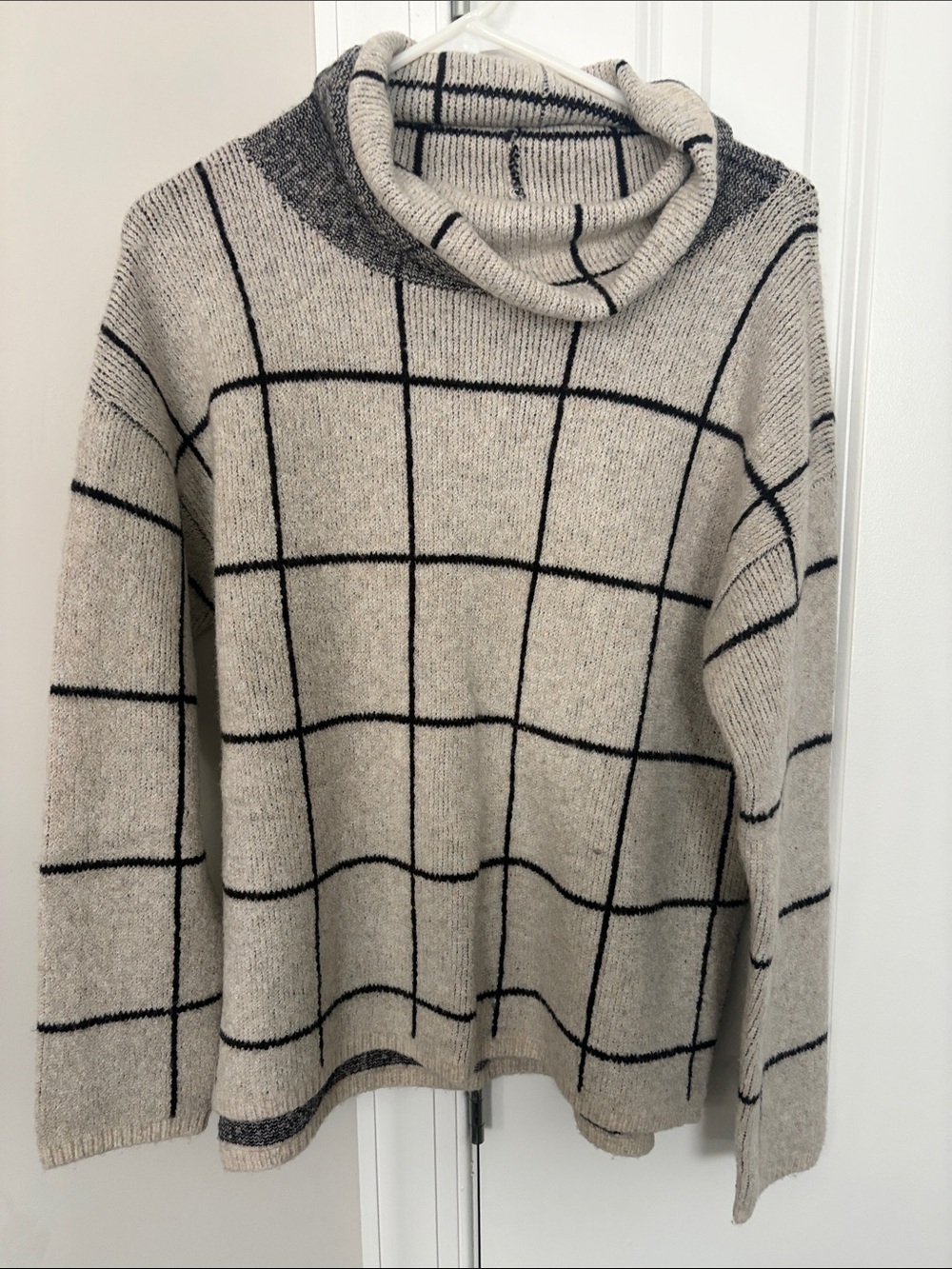 Madewell Cream Windowpane Cowl Turtleneck Sweater